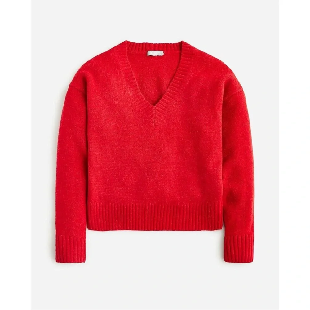 J. Crew Relaxed V Neck Red Sweater - Picture 1 of 5